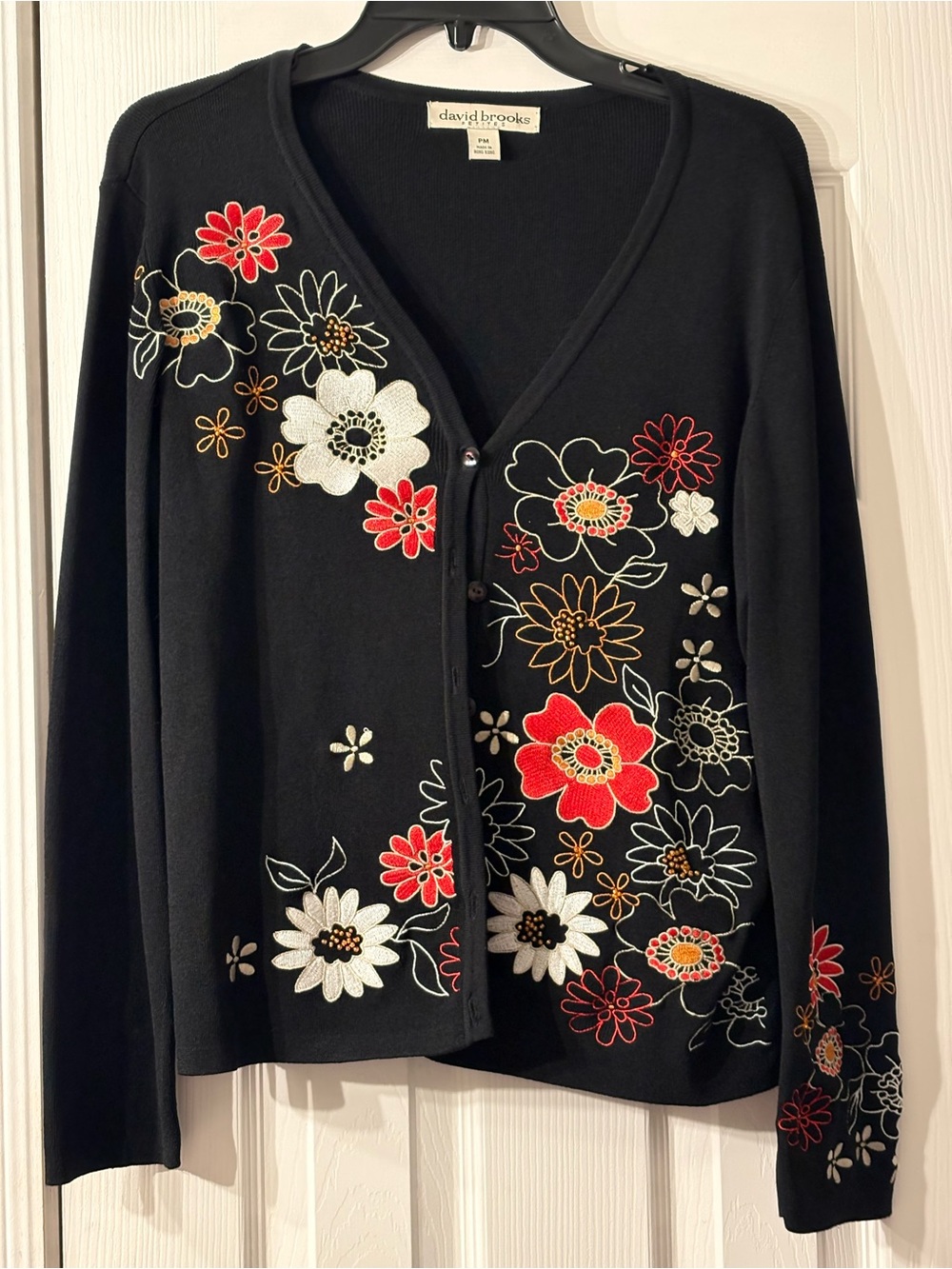Vintage David Brooks Petites PM  Floral Embroidered Beaded Cardigan Grandmacore